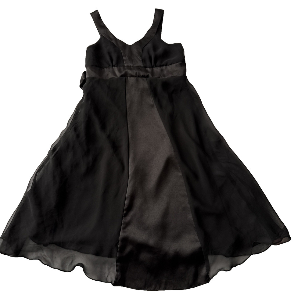 Hype Girls 6 Formal Black Satin Sheer Panel Sleeveless Smocked Bow Dress Classic